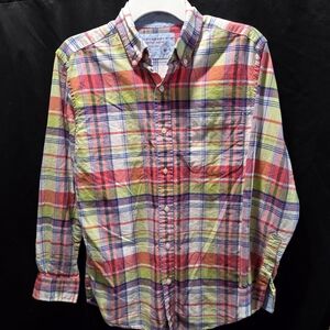 SADDLEBRED Preppy Oxford Plaid Shirt Bright Multi Color Long Sleeve Cotton SZ L